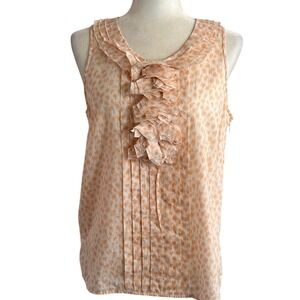 J.Crew Peach White Ikat Ruffle Pintuck Sleeveless Cotton Blouse Top Size 10 Chic